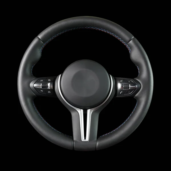Steering wheel isolated on black background — Stock Photo, Image