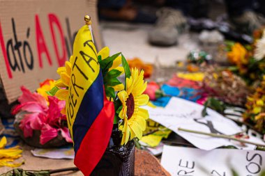 Sixth day of protests, national strike against the reforms of the government of Ivan Duque, honoring the memory of Dilan Cruz killed by the riot police, Bogota Colombia, November 26, 2019 clipart