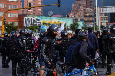 Strike In Peace and reconciliation memory center, against labor, pension, economic and other reforms of the government of Ivan Duque, Bogota Colombia , December 10, 2019