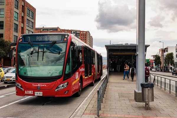 Transmilenio Rendszerbusz Shaio Állomáson Suba Sugárúton Bogota Kolumbia 2020 Február — Stock Fotó