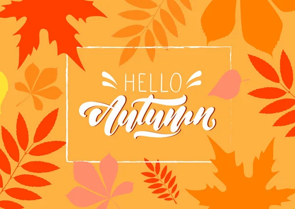 Hallo Herbst. Herbstmuster. Schriftzug Herbst. Laub — Stockvektor