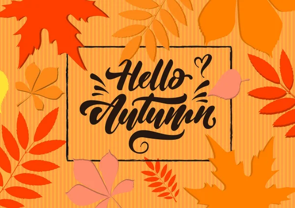 Hello Autumn. Autumn pattern .Black Lettering autumn