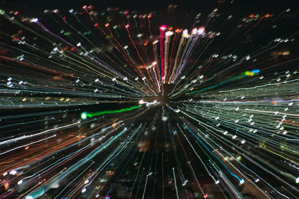 Lichtlinien Mit Langzeitbelichtung Geschwindigkeit Bewegung Abstrakten Hintergrund Der Dunklen Nacht — Stockfoto
