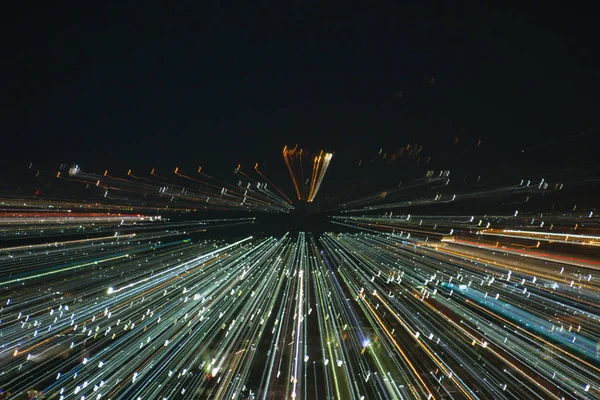 Líneas Luz Con Exposición Larga Movimiento Velocidad Fondo Abstracto Noche — Foto de Stock