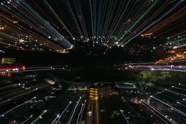 Lichtlinien Mit Langzeitbelichtung Geschwindigkeit Bewegung Abstrakten Hintergrund Der Dunklen Nacht — Stockfoto