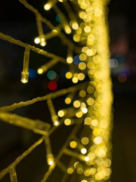 Amarillo Dorado Borrosa Luz Bokeh Fondo Desenfocado Texturizado Para Navidad — Foto de Stock