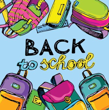 Okula dönüş. Renk elle çizilmiş doodle sırt çantası.