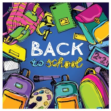 Okula dönüş. Renk elle çizilmiş doodle sırt çantası.