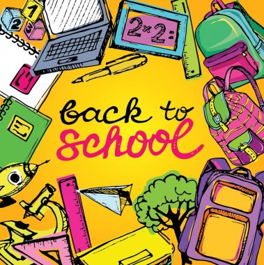 Geri okula büyük kümesi doodles. Elle mürekkeple çizilmiş. Vektör çizim. Serbest çizim okul öğeleri. Okula dönüş. 