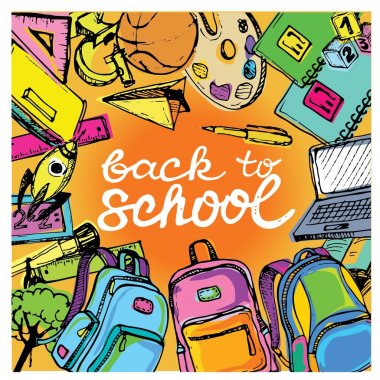 Geri okula büyük kümesi doodles. Elle mürekkeple çizilmiş. Vektör çizim. Serbest çizim okul öğeleri. Okula dönüş. 