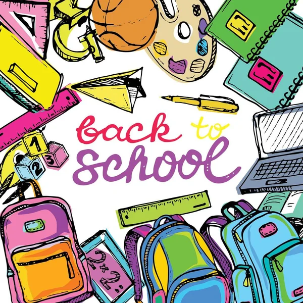 Back to school big doodles set. Hand drawn with ink. Vector illustration.Freehand drawing school items. Back to School. — Stock Vector