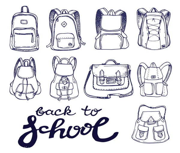 Zurück zur Schule. Farbe handgezeichneter Doodle-Rucksack. — Stockvektor