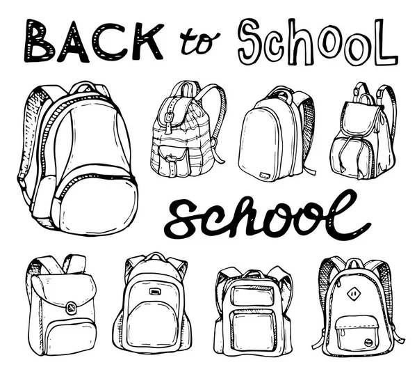 Okula dönüş. Renk elle çizilmiş doodle sırt çantası.