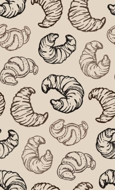 Elle çizilmiş doodle desen kruvasan ile