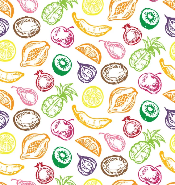 Handgezeichnetes Doodle-Muster mit süßen tropischen Früchten — Stockvektor