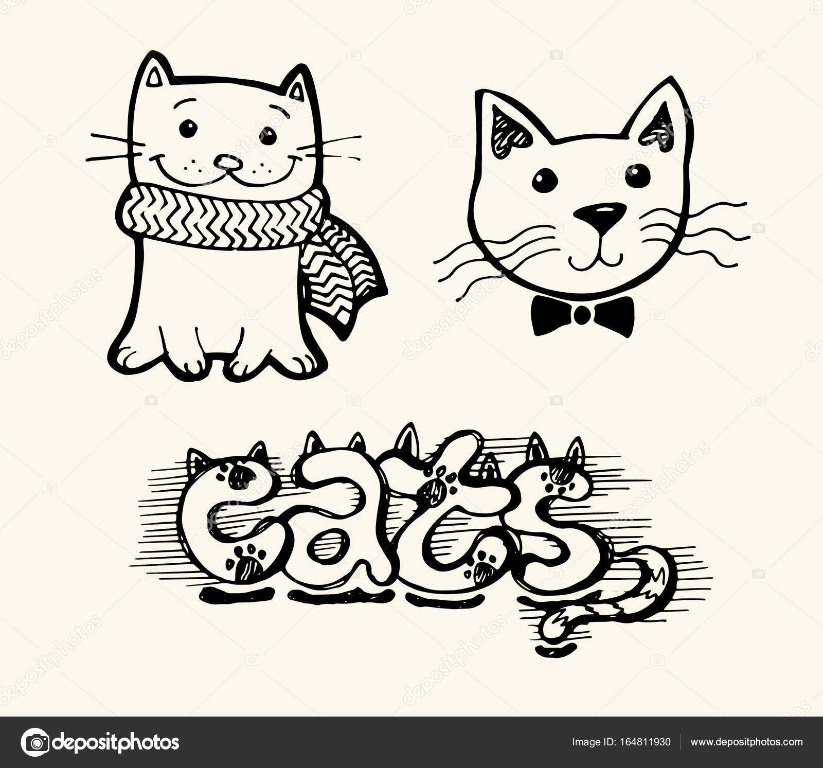 Gatto di disegno a mano sveglio Vettore dei gatti Illustrazione di vettore — Vettoriale