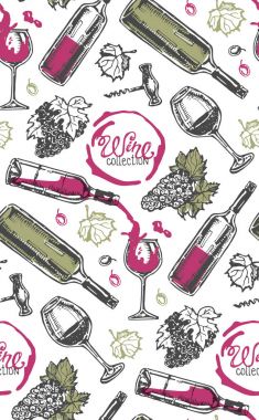 Elle çizilmiş doodle şarap koleksiyonu. Üzüm ve peynir