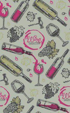 Elle çizilmiş doodle şarap koleksiyonu. Üzüm ve peynir