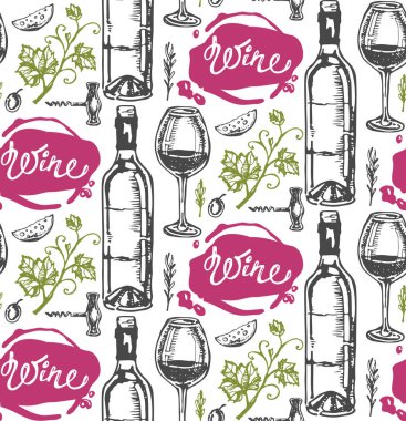 Elle çizilmiş doodle şarap koleksiyonu. Üzüm ve peynir