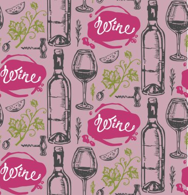 Elle çizilmiş doodle şarap koleksiyonu. Üzüm ve peynir