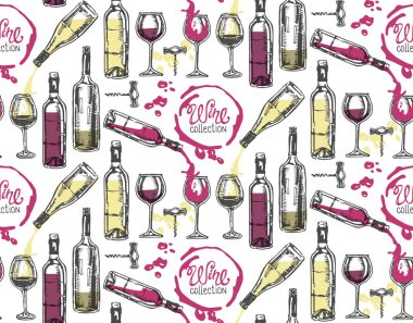 Elle çizilmiş doodle şarap koleksiyonu. Üzüm ve peynir