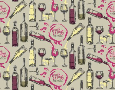 Elle çizilmiş doodle şarap koleksiyonu. Üzüm ve peynir