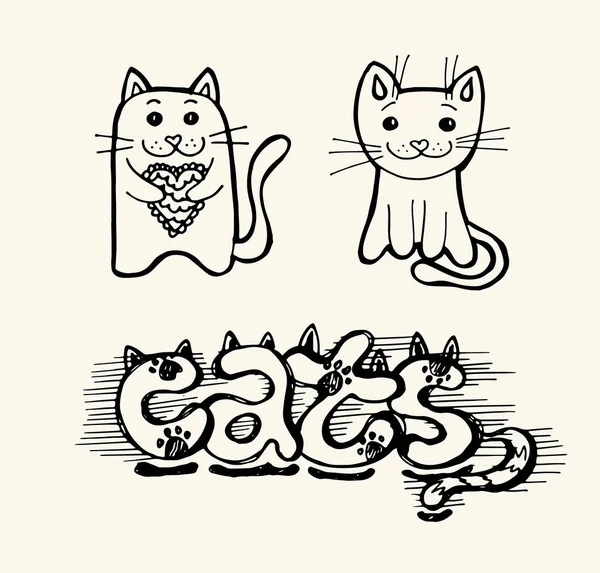 Söt hand ritning katt. Katter vektor. Vektorillustration — Stock vektor