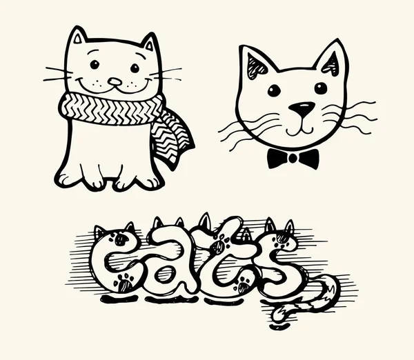 Söt hand ritning katt. Katter vektor. Vektorillustration — Stock vektor