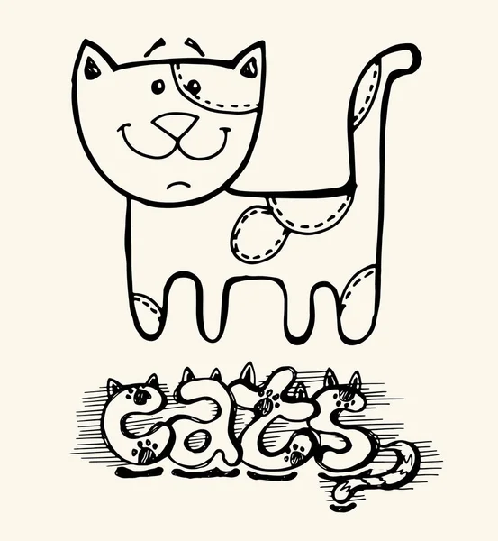 Carino il gatto da disegno a mano. Vettore dei gatti. Illustrazione vettoriale — Vettoriale Stock