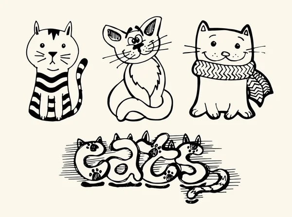 Söt hand ritning katt. Katter vektor. Vektorillustration — Stock vektor