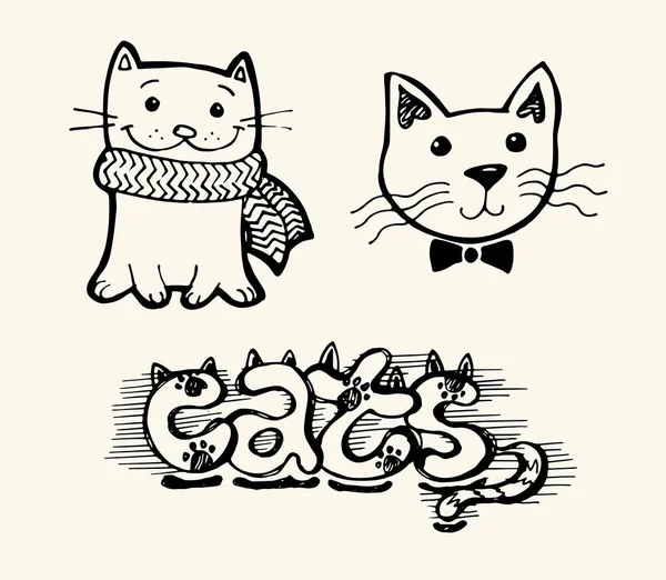 Mignon chat dessin à la main. Vecteur de chats. Illustration vectorielle — Image vectorielle