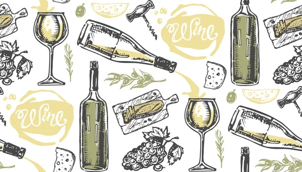 Elle çizilmiş doodle şarap koleksiyonu. Üzüm ve peynir