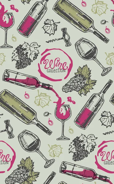 Elle çizilmiş doodle şarap koleksiyonu. Üzüm ve peynir