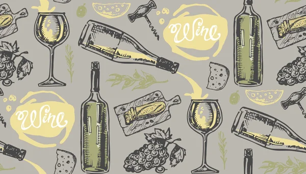 Elle çizilmiş doodle şarap koleksiyonu. Üzüm ve peynir