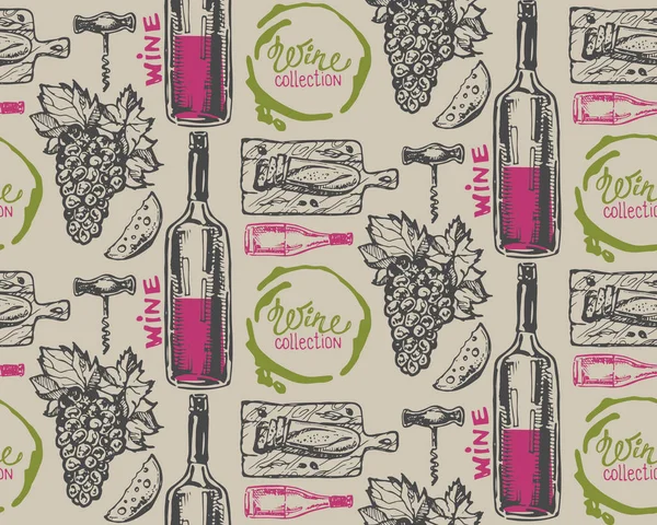 Elle çizilmiş doodle şarap koleksiyonu. Üzüm ve peynir