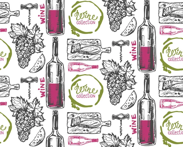 Elle çizilmiş doodle şarap koleksiyonu. Üzüm ve peynir