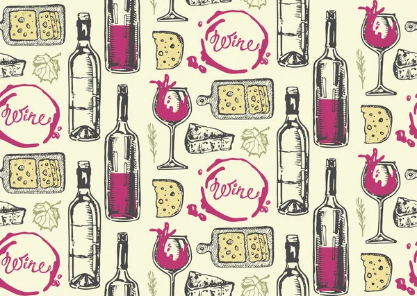 Elle çizilmiş doodle şarap koleksiyonu. Üzüm ve peynir