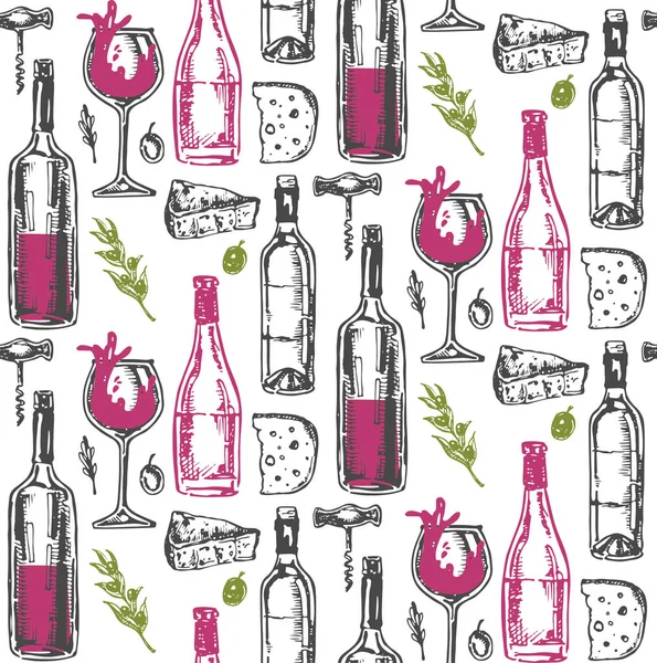Elle çizilmiş doodle şarap koleksiyonu. Üzüm ve peynir
