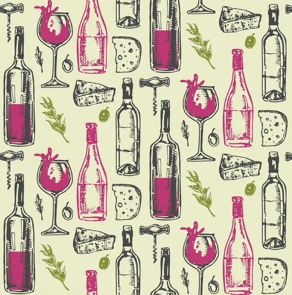 Elle çizilmiş doodle şarap koleksiyonu. Üzüm ve peynir