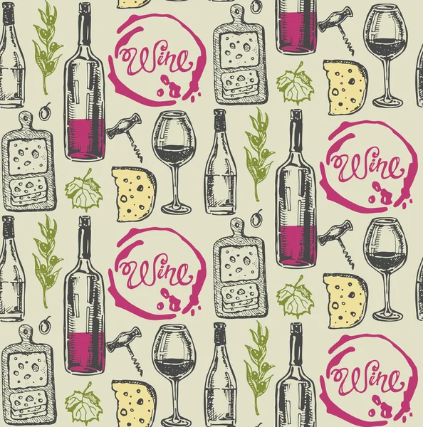 Elle çizilmiş doodle şarap koleksiyonu. Üzüm ve peynir