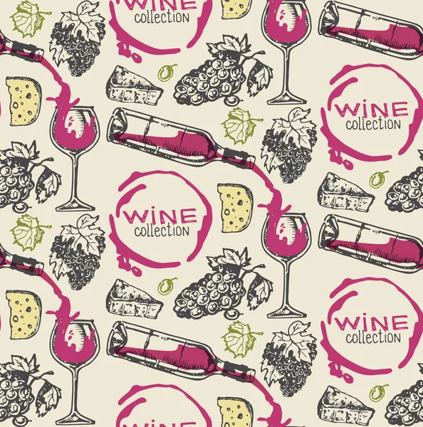 Elle çizilmiş doodle şarap koleksiyonu. Üzüm ve peynir
