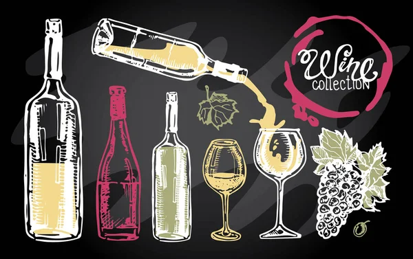Elle çizilmiş doodle şarap koleksiyonu. Üzüm ve peynir
