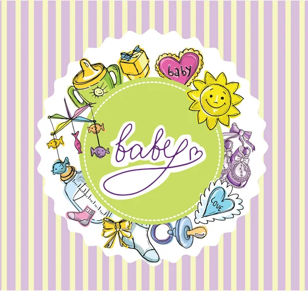 Uppsättning av baby dusch design vektor illustration ikoner, hand dras baby set. — Stock vektor