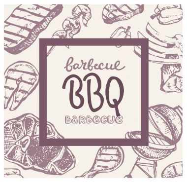 Büyük elle çizilmiş doodle Barbekü Seti. Barbekü gıda