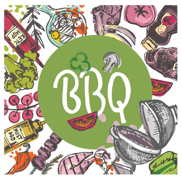 Büyük elle çizilmiş doodle Barbekü Seti. Barbekü gıda