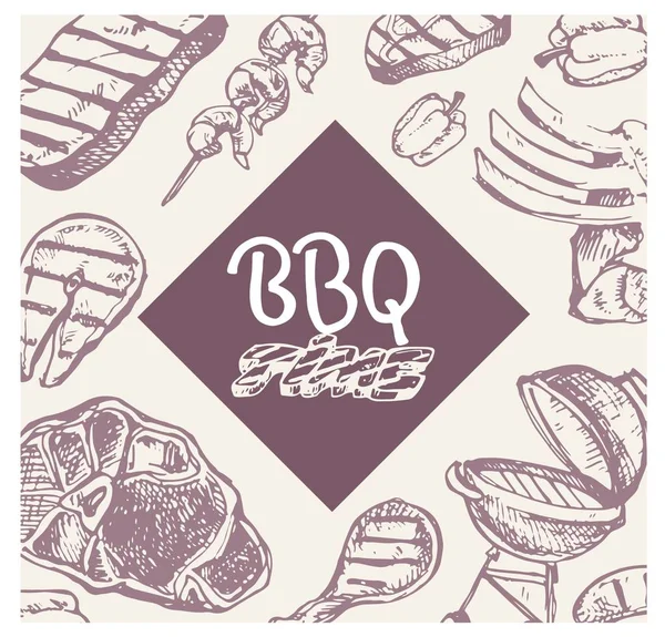 Büyük elle çizilmiş doodle Barbekü Seti. Barbekü gıda