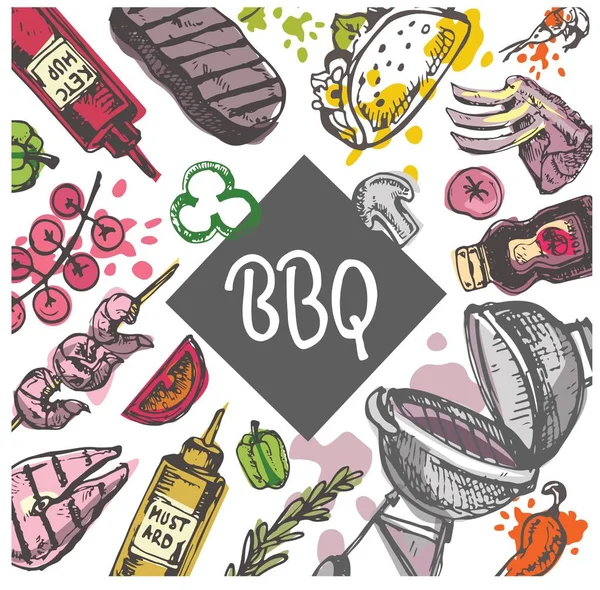 Büyük elle çizilmiş doodle Barbekü Seti. Barbekü gıda