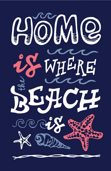 Kavram poster. Elle çizilmiş doodle deniz illüstrasyon. Plaj nerede evim. — Stok Vektör