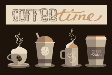 kahve toplama lllustration. kahve seti. Vektör çizim.