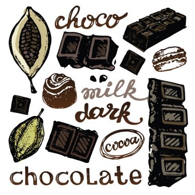 Elle çizilmiş doodle kakao ve çikolata. Kakao.